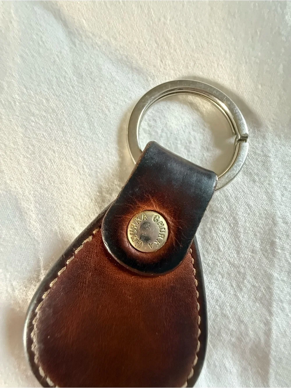 Ghurka No. 226 Dark Brown Leather Embossed Key Holder with Brass Ring